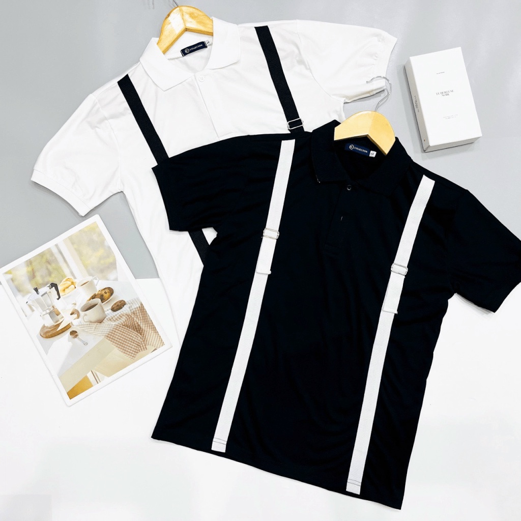 Áo Thun Nam Cổ Trụ Phối Dây Vải Cotton Mềm Mát 2 Màu Trắng Đen Trẻ Trung Lịch Lãm NEW UNISEX