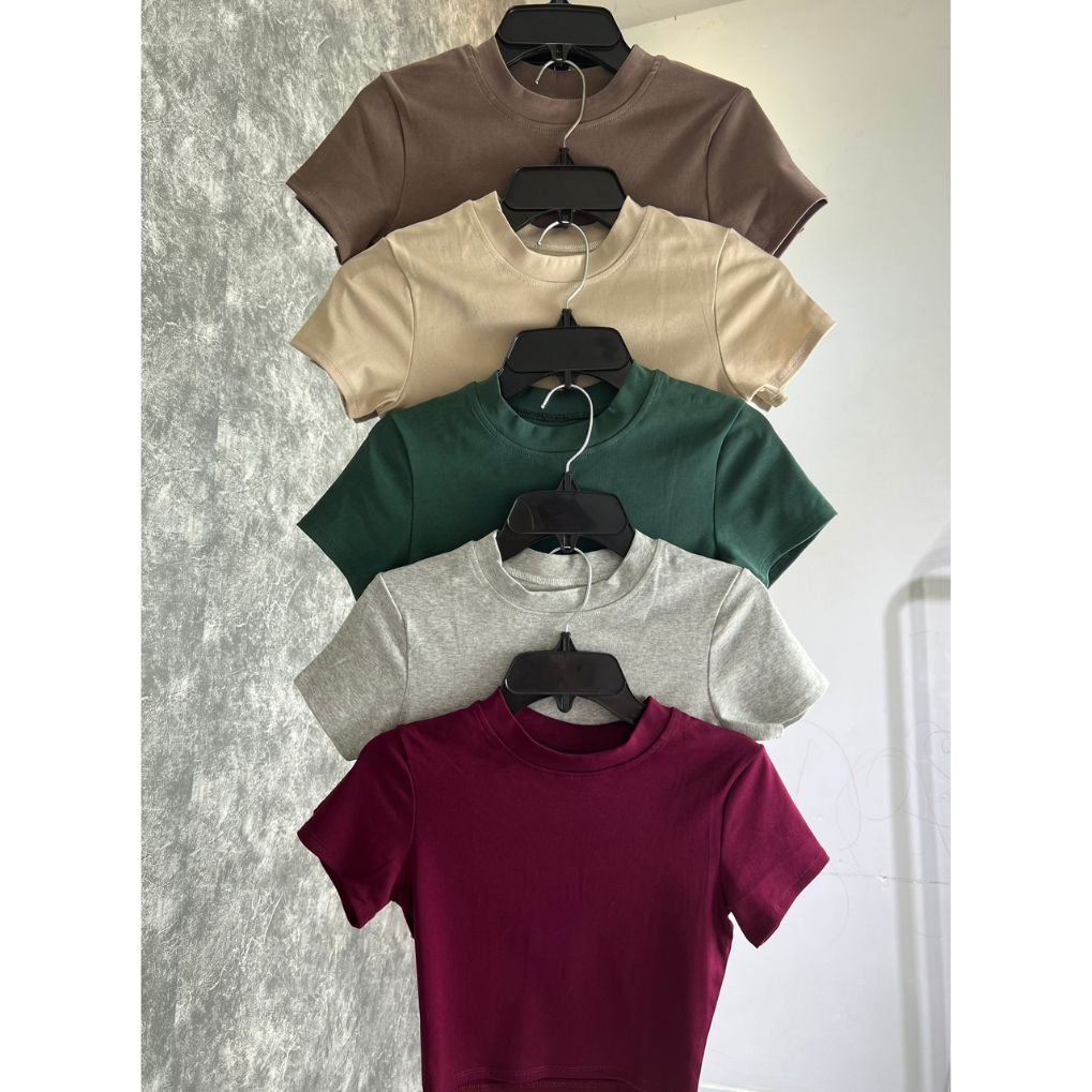 ÁO THUN CROPTOP CỔ TRÒ TAY CON 10 MÀU