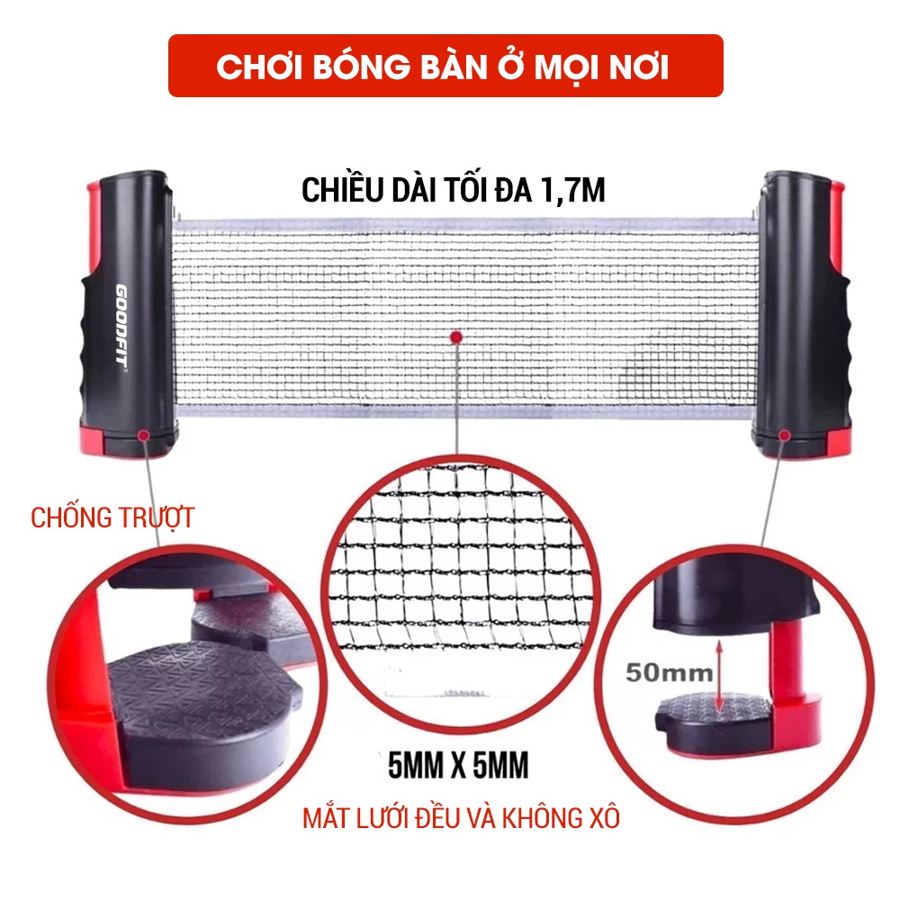 Cọc lưới bóng bàn rút gọn chính hãng GoodFit GF004TN chất liệu ABS cao cấp