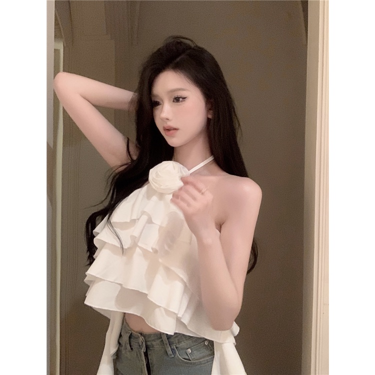 QADCOL Áo Hai Dây Ngắn In Hoa Phong Cách Pháp Thời Trang Cho Nữ