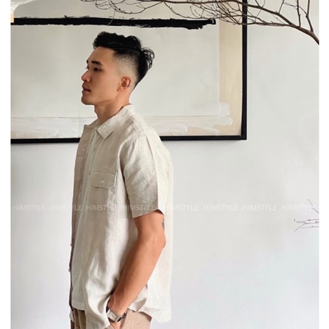 Áo Sơmi Tay Ngắn 2Túi Kem Tiêu Thoáng Mát