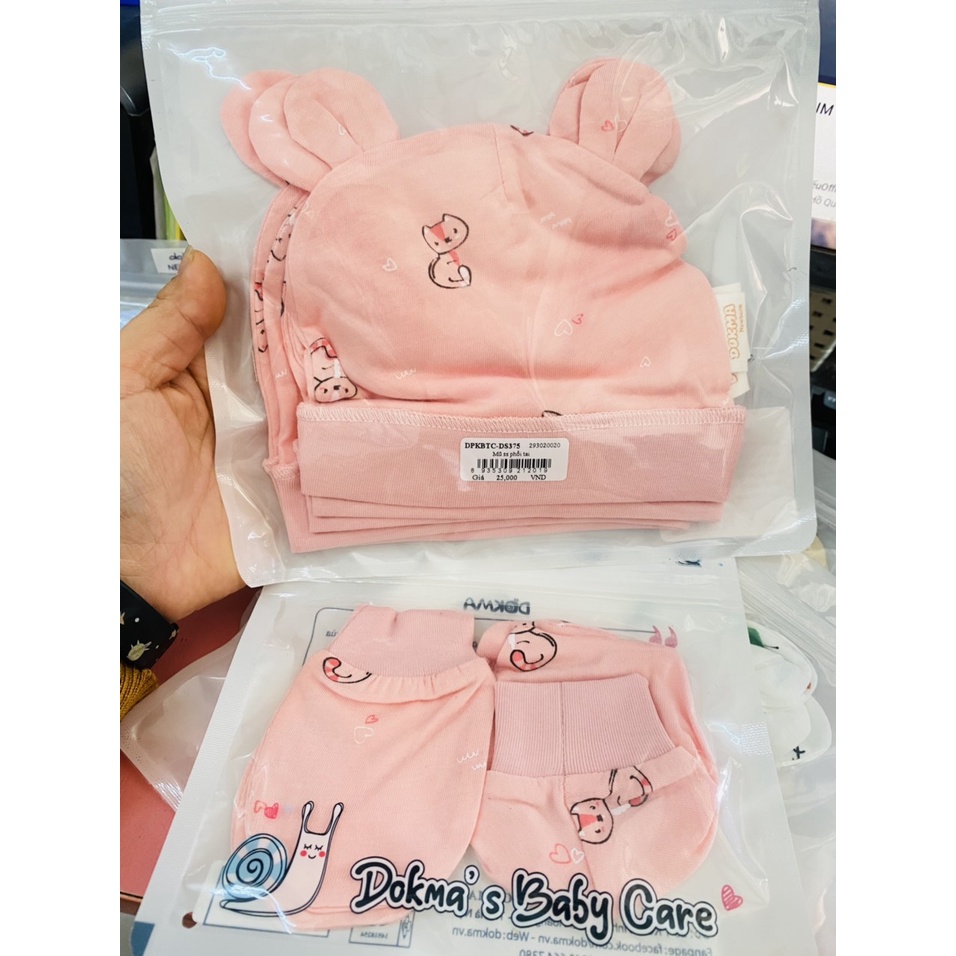 Set mũ sơ sinh kèm bao tay chân Dokma