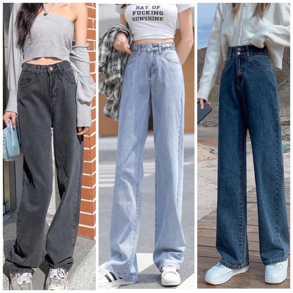 Quần bò nữ ống rộng suông xuông nữ jeans cạp cao phong cách Instama trend Hàn 2023 | BigBuy360 - bigbuy360.vn