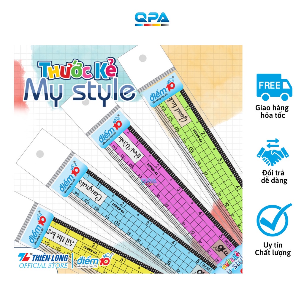 Combo 3 Thước thẳng Thiên Long Điểm 10 TP-SR032 15cm