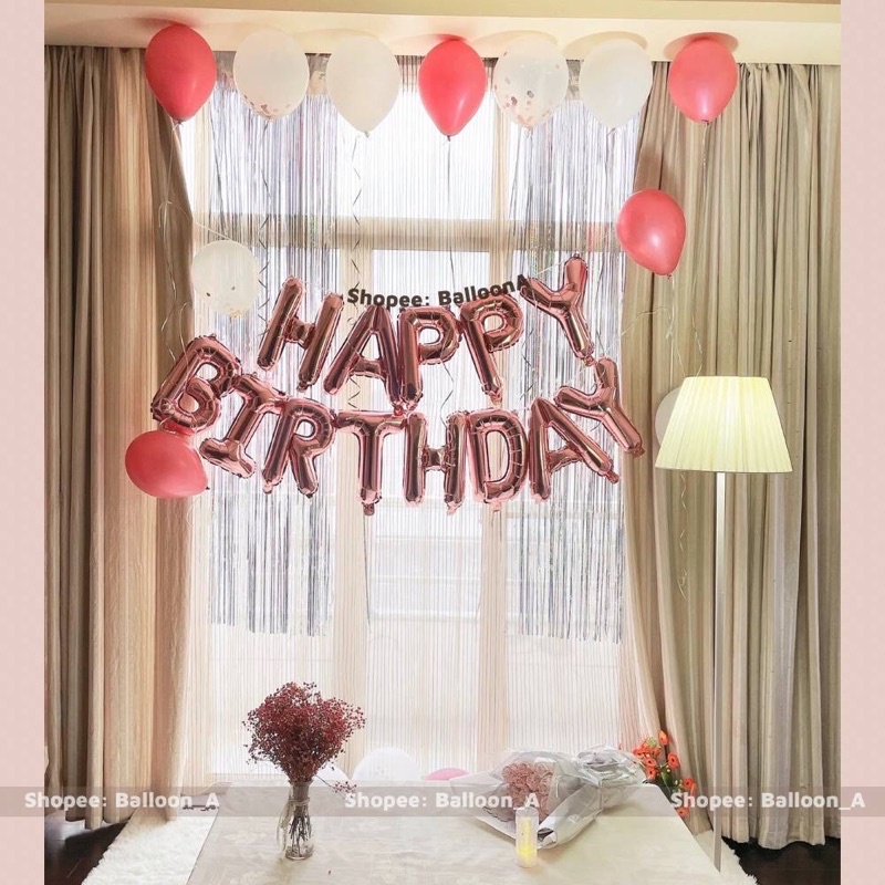Bóng Chữ HAPPY BIRTHDAY, Bộ Bóng Trang Trí Sinh Nhật Kèm Bóng Ngôi Sao, Bóng Kim Tuyến và Bóng Nhũ