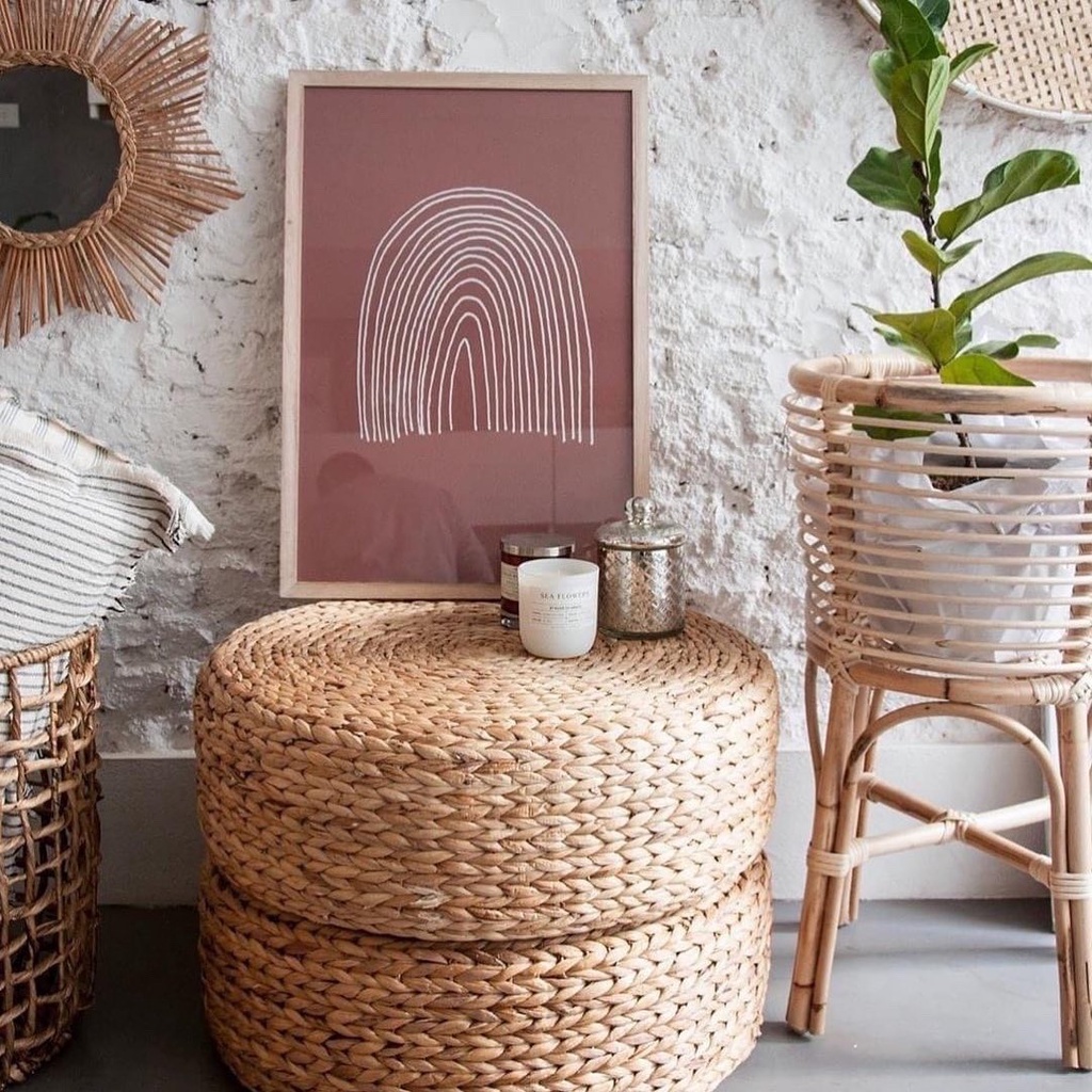 Đôn lục bình, ghế tròn bệt, bàn tròn lục bình hàng thủ công trang trí nhà cửa phong cách vintage