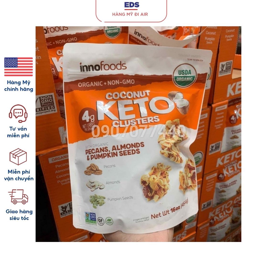 Bánh ăn kiêng date 2024 Keto Coconut Cluster dừa sấy phủ hạt hữu cơ 454gr - EDS Hàng Mỹ