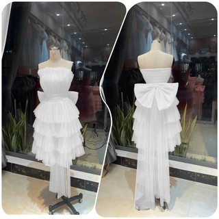 Đầm lưới cột nơ lưng xếp tầng thích hợp khi mặc đi dự tiệc, event.