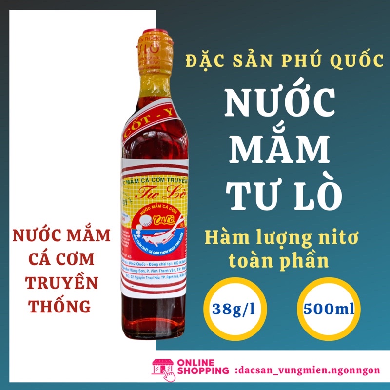 Nước mắm Tư Lò cá cơm Phú Quốc, độ đạm 38N nguyên chất, chai thuỷ tinh 500ml, không chất bảo quản, đ