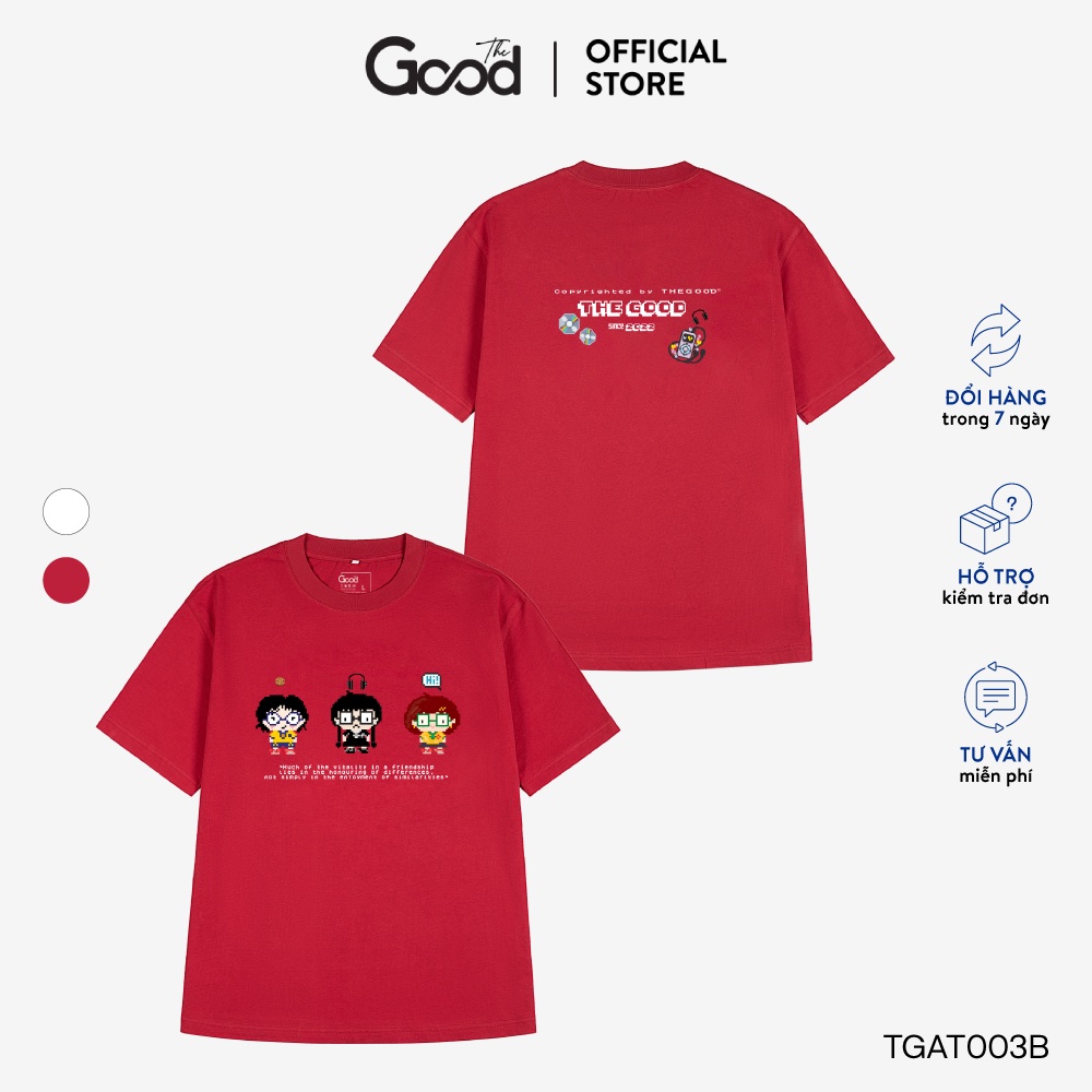 Áo Phông THE GOOD “My Friends” Cổ Tròn Tay Lỡ, Áo Thun Họa Tiết Hoạt Hình 2 Màu Đỏ Trắng