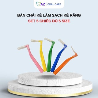 Bàn chải kẽ cho răng niềng Korona (set 5 chiếc) dạng L đủ size, vệ sinh răng niềng AZ Oral Care