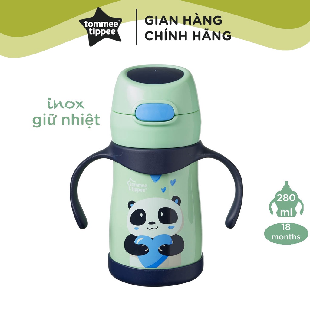 Bình uống nước Inox giữ nhiệt có ống hút và tay cầm cho bé Tommee Tippee 280ml từ 12 tháng