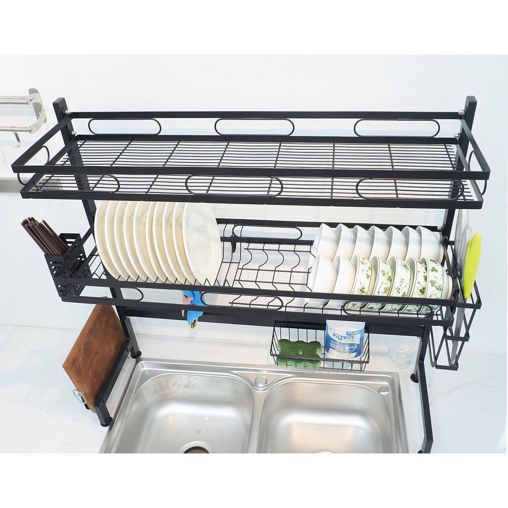 Kệ Để Chén Bát Đa Năng Thông Minh - Giá Để Đồ Chén Đĩa Trên Bồn Rửa Bát Thép Carbon Sơn Đen Cao Cấp RS89