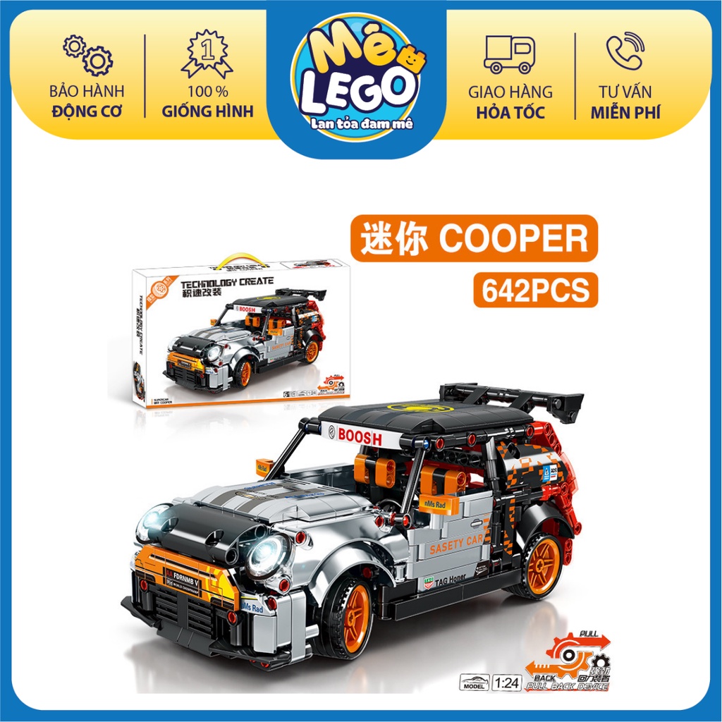 Mô hình Ô tô Mini Cooper đồ chơi lắp ráp  642 chi tiết có khả năng kéo lùi chuyển động