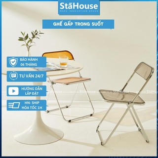Ghế gấp xếp trong suốt phong cách hàn quốc, chụp hình, livestream, trang trí phòng, ghế cafe gấp bằng nhựa pc trong suốt