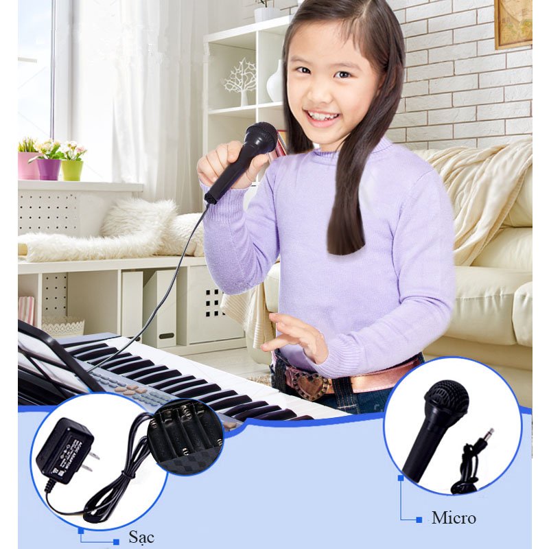Đàn Piano - Đàn Organ Điện Tử 61 Phím Cao Cấp Kèm Mic và Sạc Dành Cho Bé, Người Lớn Mới Tập Đàn