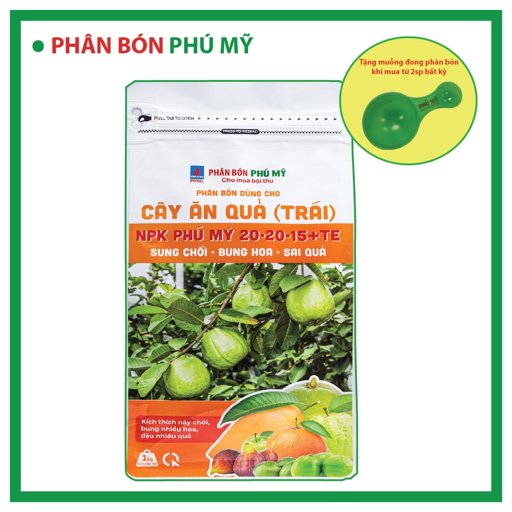 Phân bón NPK Phú Mỹ 20-20-15+TE dành cho cây ăn trái túi 1kg