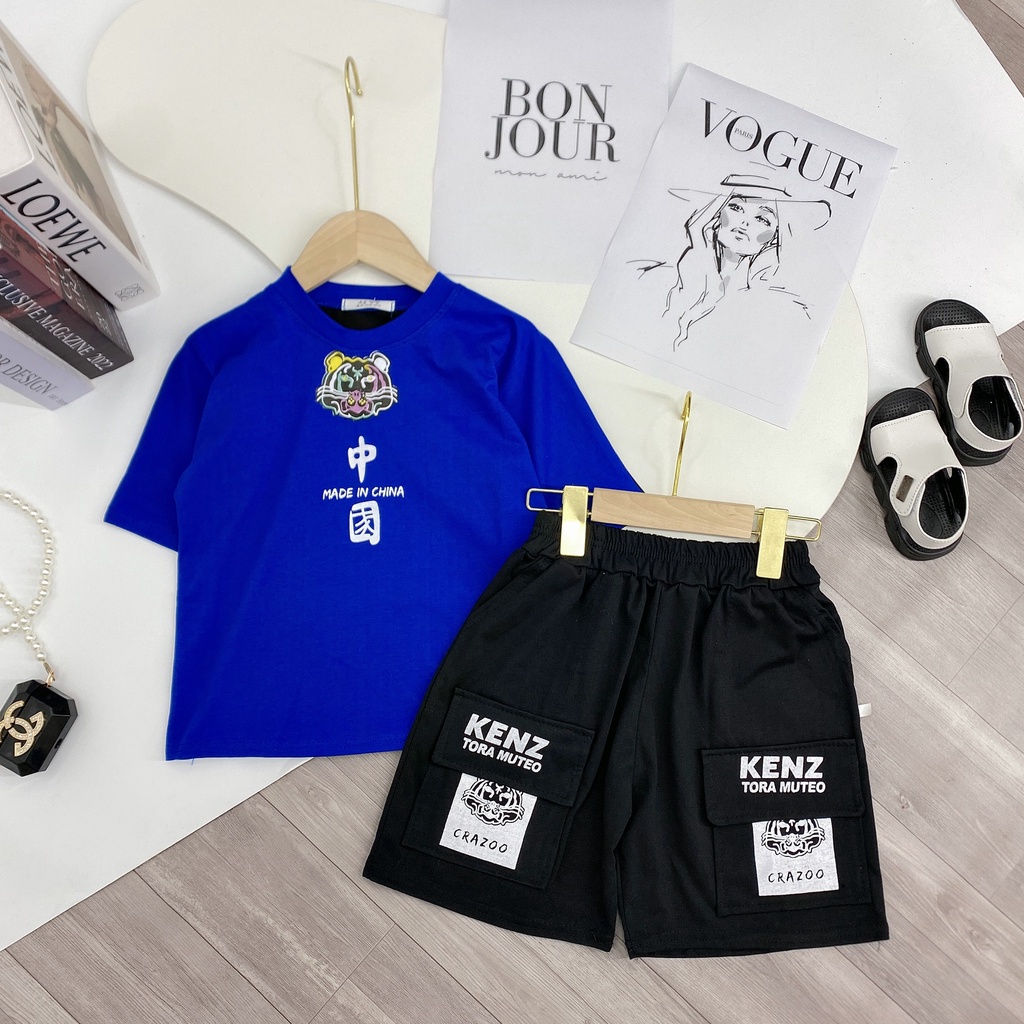 Bộ quần áo thun hè " Hình - Hổ" 14-48kg cho bé trai 4-14 tuổi. Năng động, phong cách. Hàng may kỹ. B56