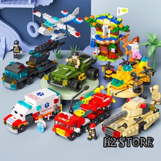 Đồ chơi Lego 6 in 1 lắp ghép mô hình xe cảnh sát cứu hỏa xe tăng máy bay cứu thương quân đội cho bé trai bé gái