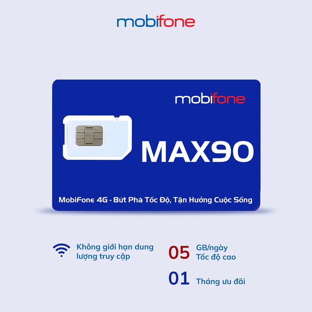 [FREE 1 tháng] Sim 4G MobiFone MAX90 ưu đãi 5GB/ngày data tốc độ cao