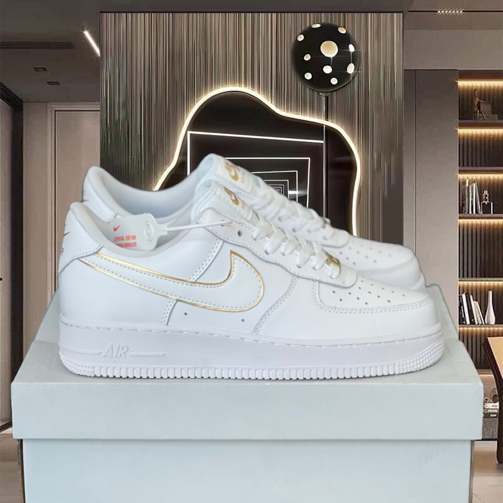 Giày_nike trắng full viền vàng, giày af1 trắng viền vàng hàng cao cấp full size, full bill box phụ kiện