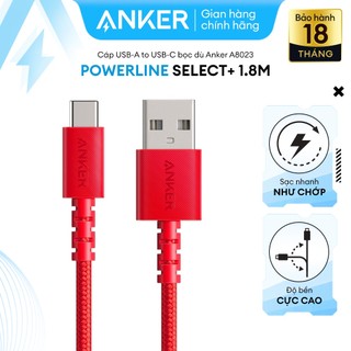 Cáp sạc Type C ANKER PowerLine Select+ USB-C ra USB 2.0 dài 1.8m - A8023