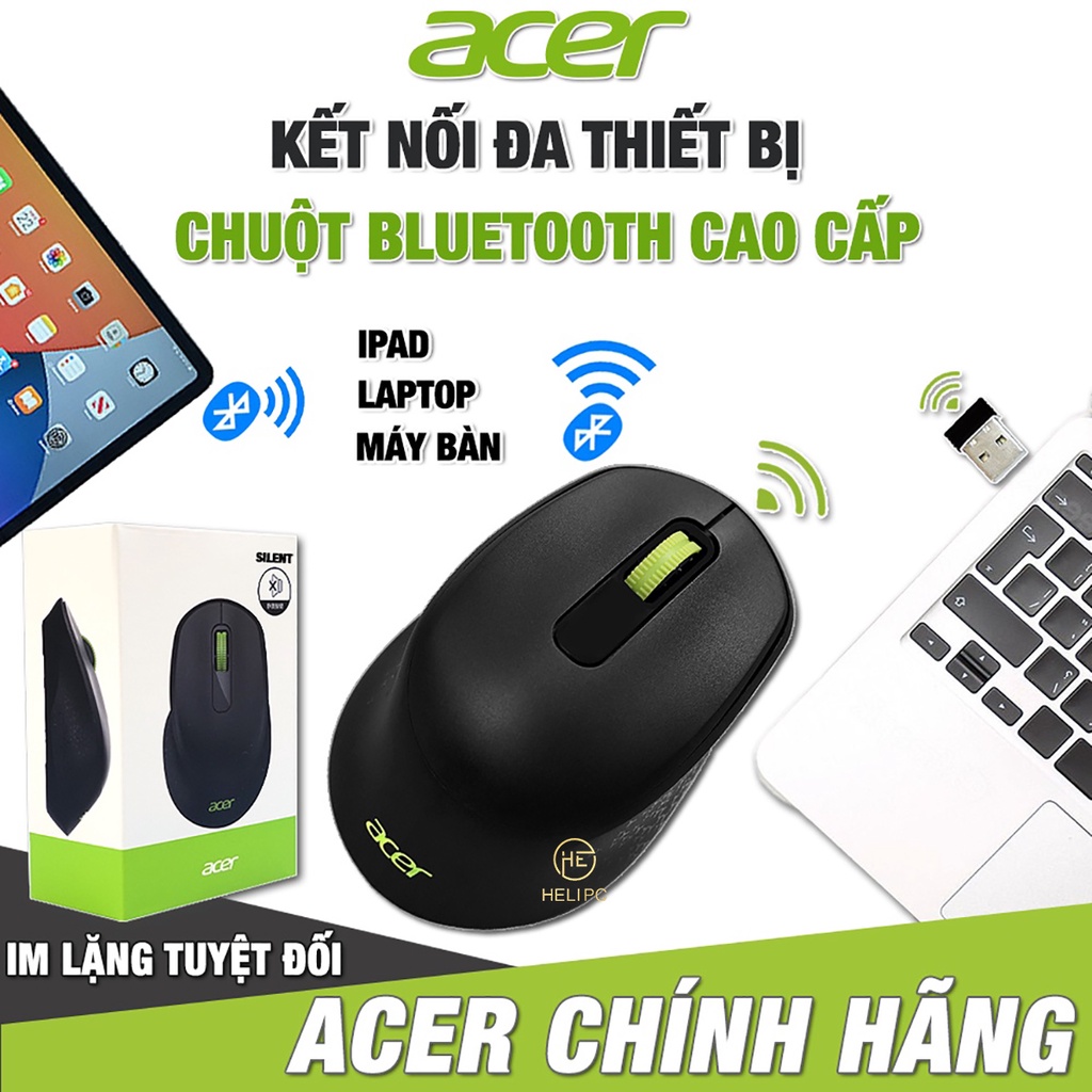 Chuột không dây Laptop Acer chính hãng cao cấp - Chuột không dây Bluetooth văn phòng chính hãng Acer HeliPC