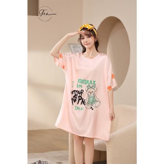 Váy lụa cổ tròn mặc nhà Tea Store cao cấp freesize