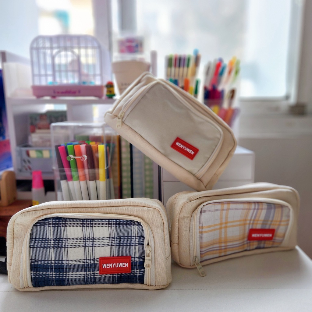 Túi Đựng Bút Bằng Vải Canvas 2 Ngăn Tiện Lợi Giá Học Sinh