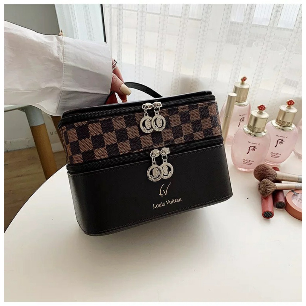 Cốp đựng mỹ phẩm cá nhân 2 tầng có kèm gương tiện lợi