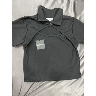 Áo Croptop basic Tay Ngắn Cổ Bẻ Khoét Ngực