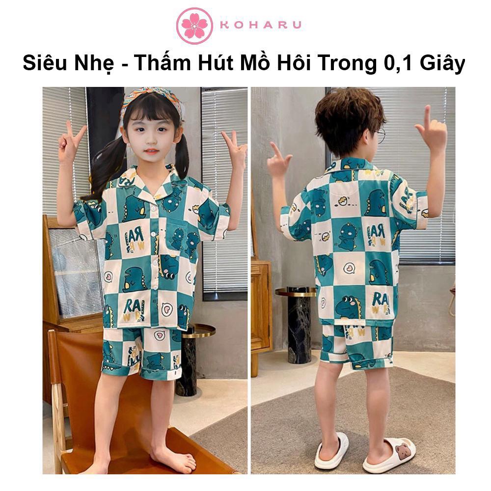 Áo cộc quần đùi ngắn 9-47kg Cotton Đũi Nhật pijama Khủng long xanh CC04 trẻ em đồ ngủ| bộ đi chơi bé trai gái