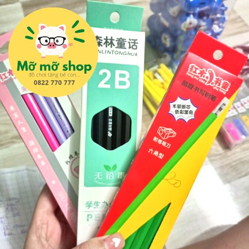 Bút chì 2B - thân gỗ lục giác - Rõ nét đen, viết đẹp lắm luôn, mua nguyên hộp tặng đồ chuốc viết chì.