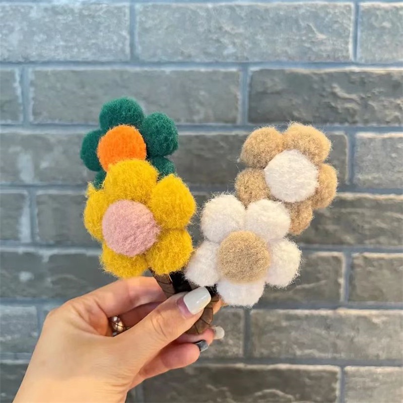 Kẹp Tóc Một Tầng Bằng Vải Len Hình Hoa Thời Trang Thu Đông Hàn Quốc