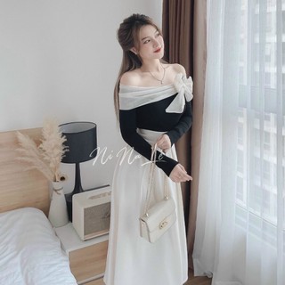 Váy đầm dự tiệc trễ vai thắt nơ sang chảnh nổi bật