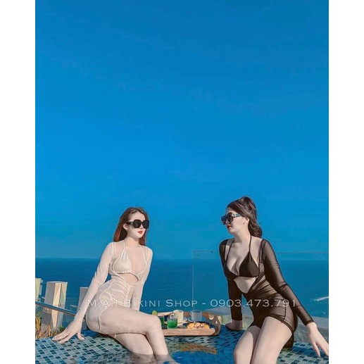 Set Bikini Đồ Bơi 3 Món Tay Dài Rút Dây Bụng Siêu HOT 2022