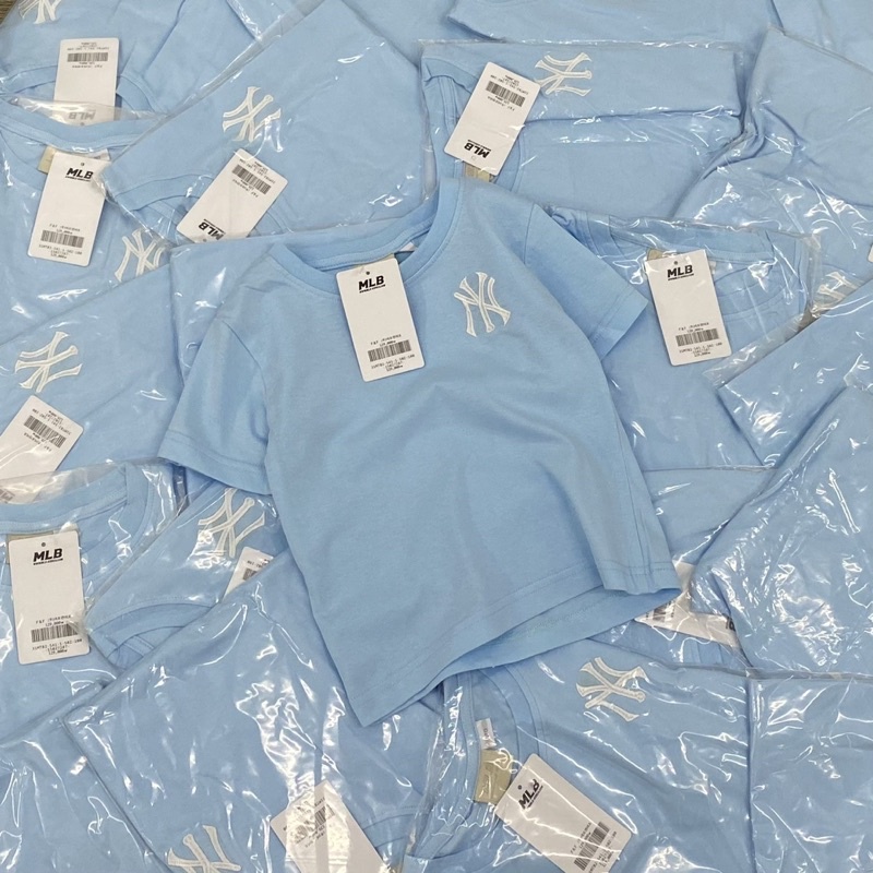 Áo phông trơn Mlb thêu logo nổi cho bé trai