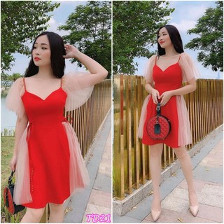 Đầm xòe đính cườm phối lưới sang trọng kèm quần short TD21