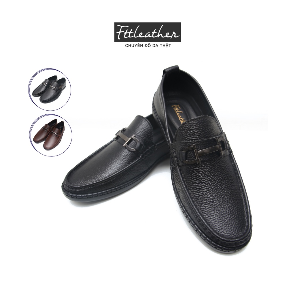 Giày da nam FTT Leather vân hạt S2021 kiểu giày lười màu đen -F0297BL