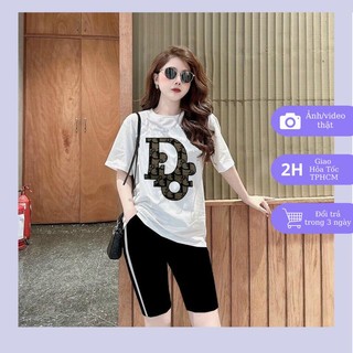 Set ngố nữ, đồ thun bigsize form rộng phối họa tiết chất thun cotton đủ size 45-70kg.