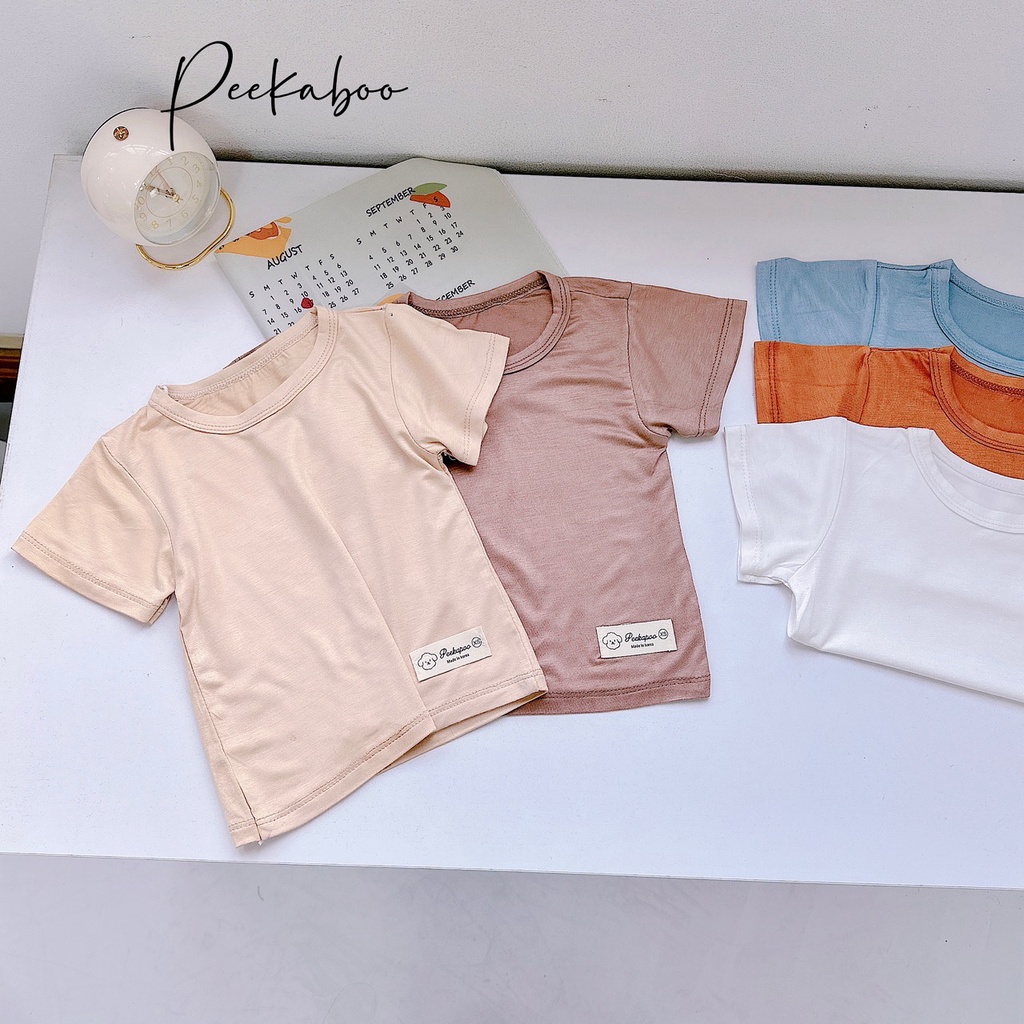 Áo thun cotton lạnh cho bé, áo phông cộc tay Peekpoo mẫu mới hot năm 2023 cho bé từ 7-18kg.