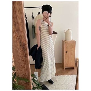 Váy thun kẻ dáng dài vintage