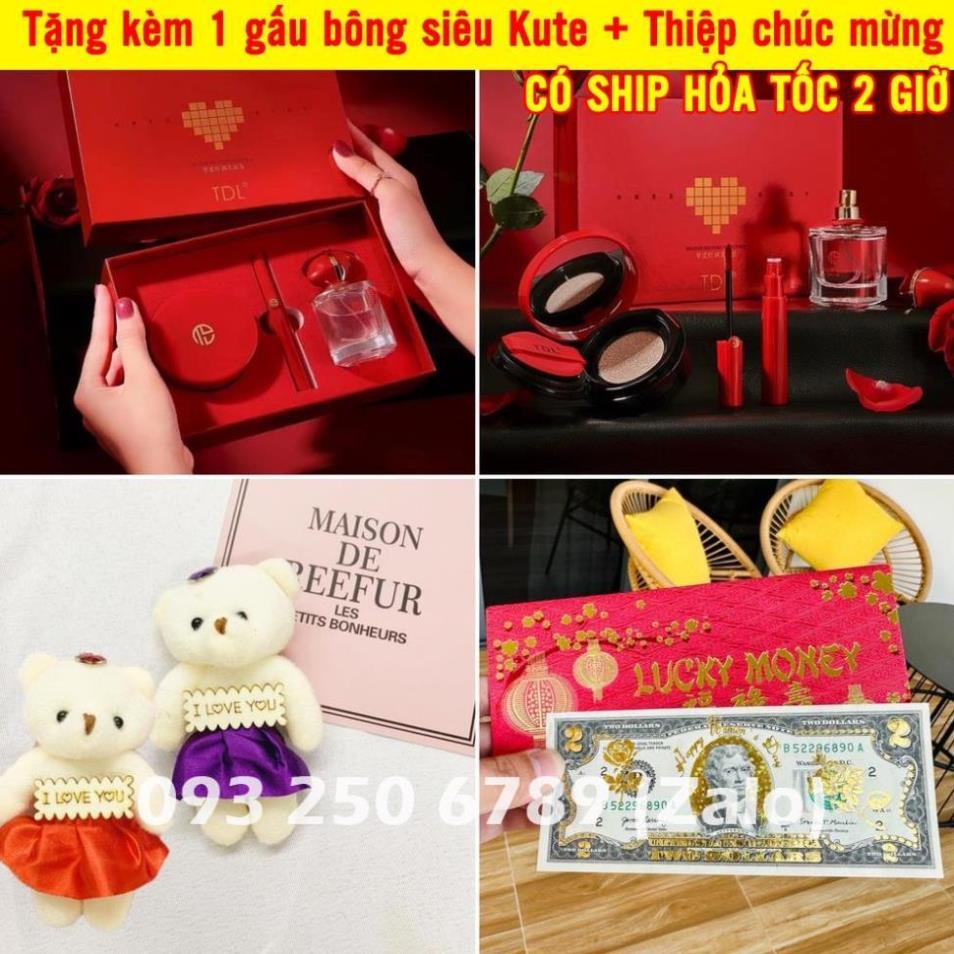 [QUÀ XỊN] Bộ quà tặng bạn gái Combo 3 món Nước Hoa cao cấp + Phân Nước Cushion + Son Nước , TẶNG KÈM gấu bông + thiệp