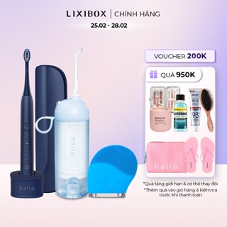 Combo Máy Tăm Nước Halio Blue, Máy Rửa Mặt Halio Originals, Bàn Chải Điện Midnight Blue