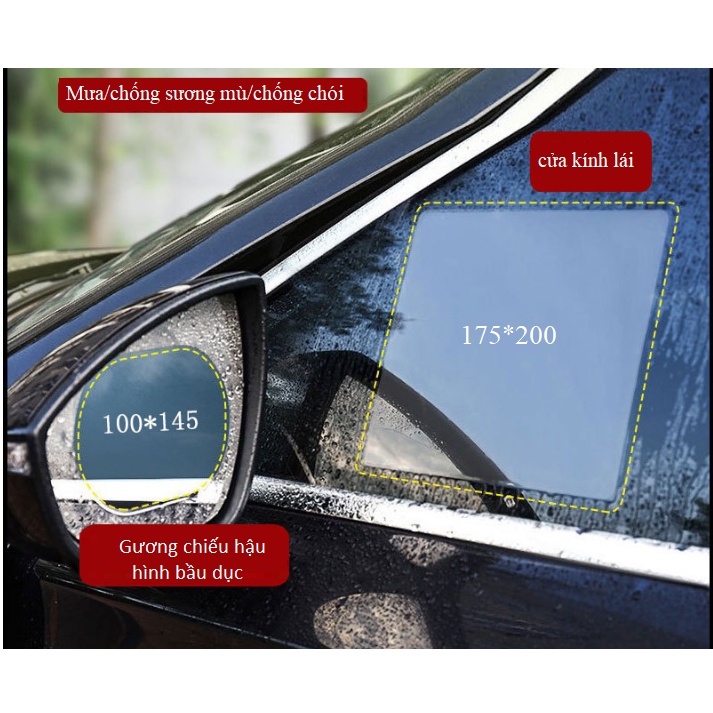 MIẾNG DÁN CHỐNG BÁM NƯỚC GƯƠNG Ô TÔ, MIẾNG DÁN GƯƠNG ĐỦ BỘ, CHỐNG SƯƠNG MÙ, MƯA, NƯỚC BẮN...