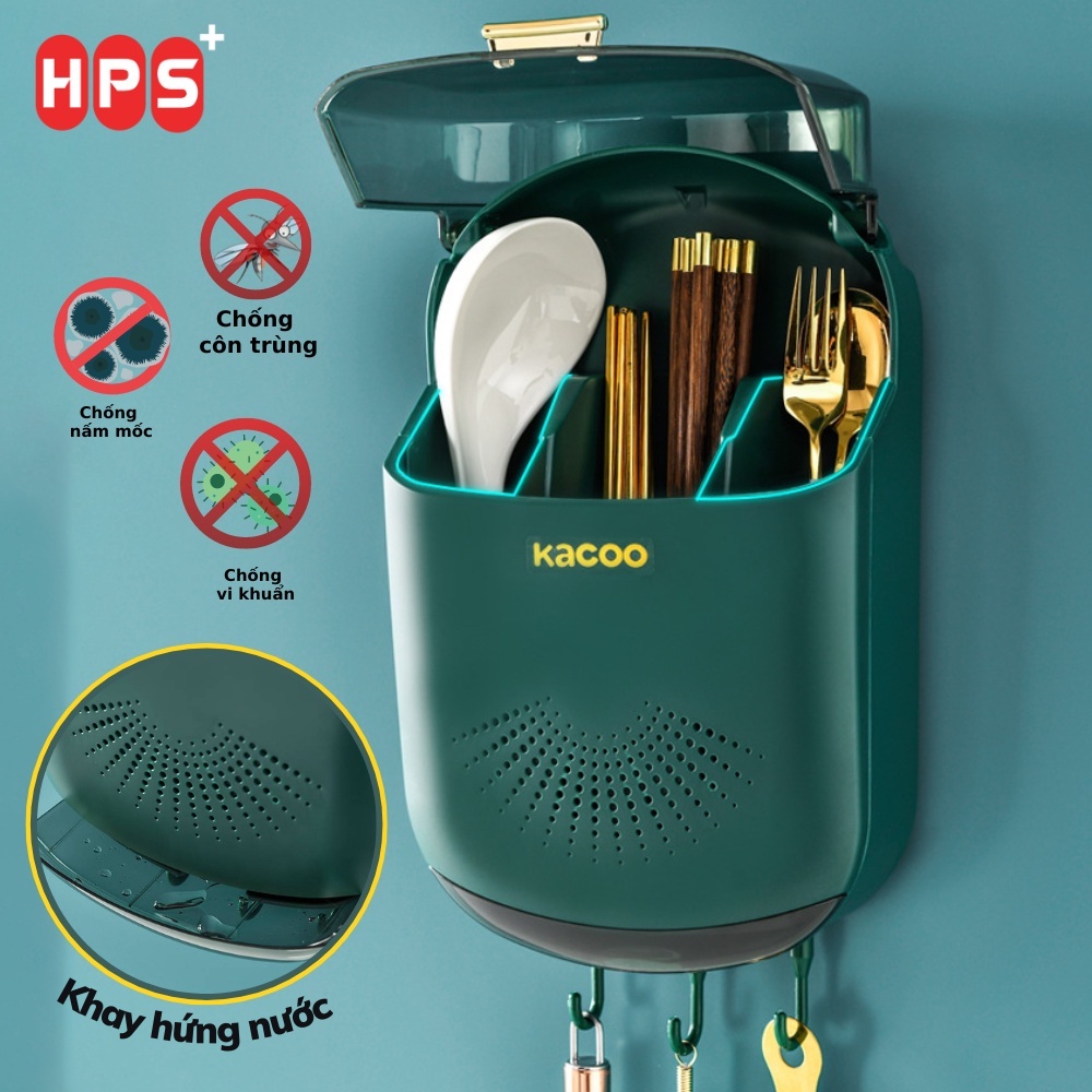 Hộp đựng đũa muỗng có nắp đậy chống bụi, ngăn côn trùng, Ống đựng đũa treo tường thoáng khí ngăn ngừa ẩm mốc tích hợp mó
