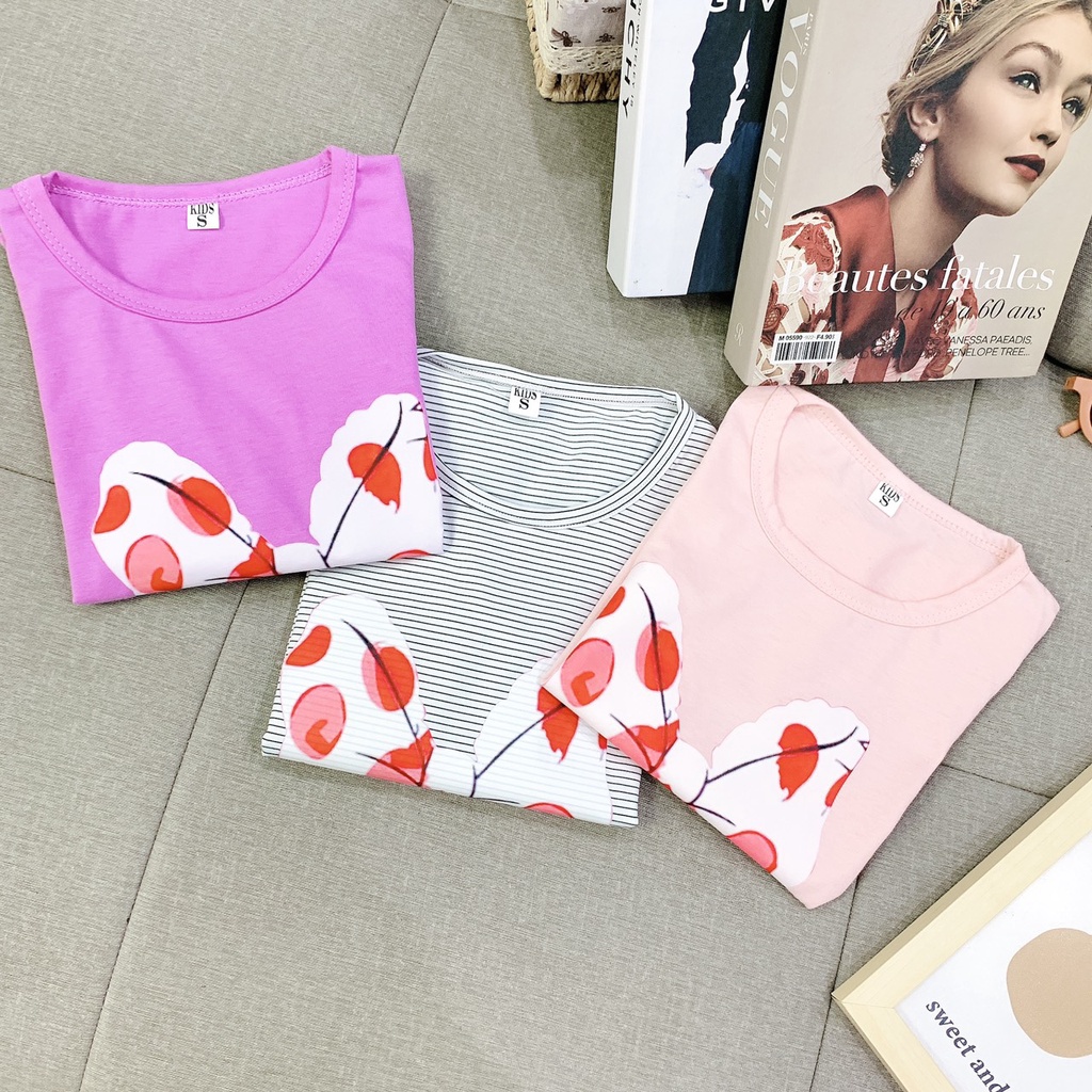 Áo thun cộc tay bé gái, áo cộc tay bé gái in hình thỏ dễ thương