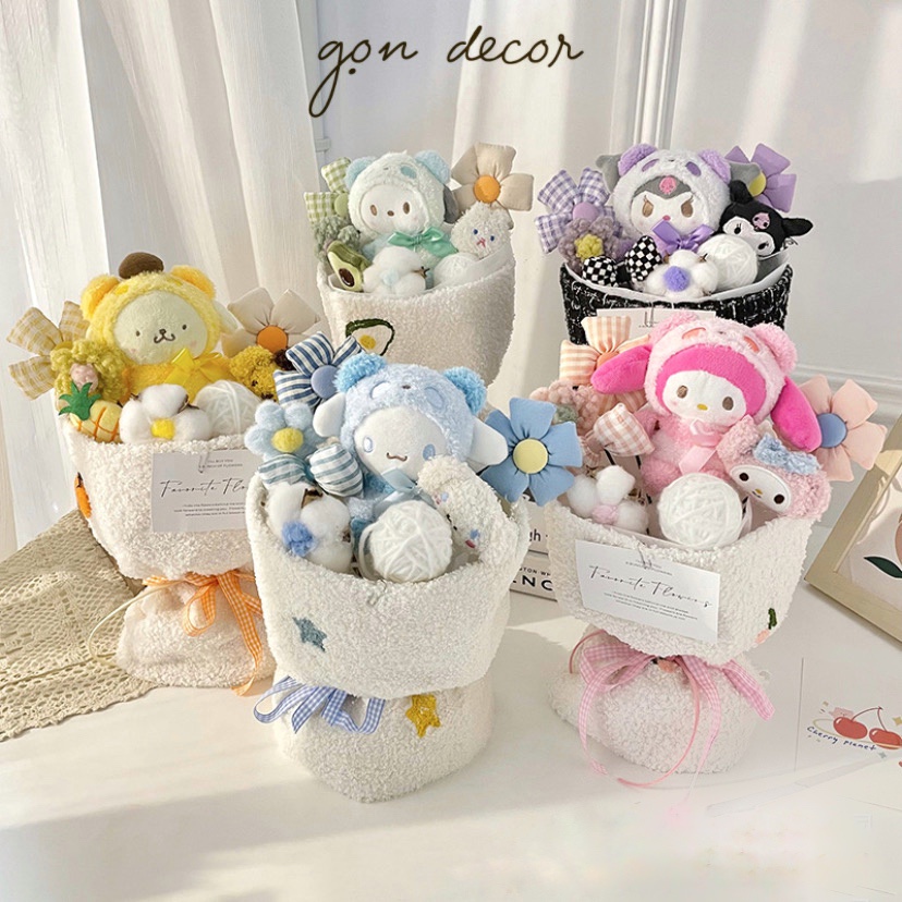Bó Hoa Nhồi Bông Thú Bông Dễ Thương Kèm Túi, Quà Tặng Sinh Nhật, 8/3, 20/10 - gon.decor