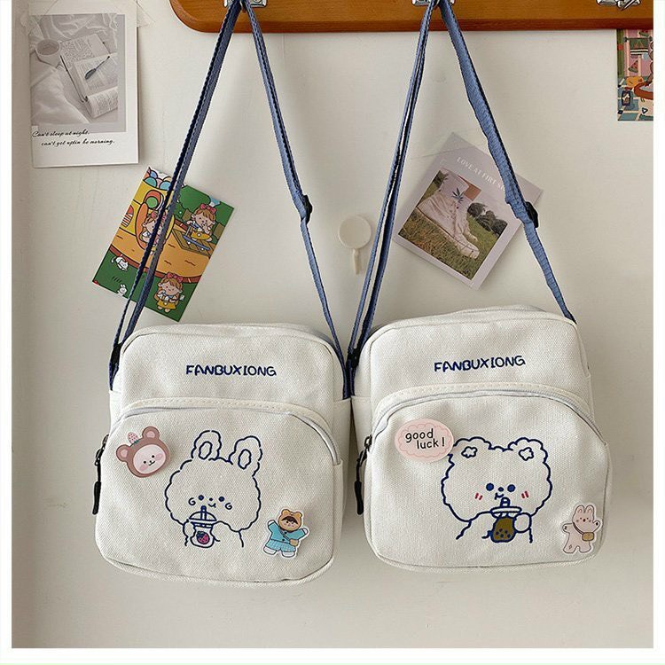 Túi Đeo Chéo Vải Canvas Mini In Họa Tiết Hoạt Hình Dễ Thương