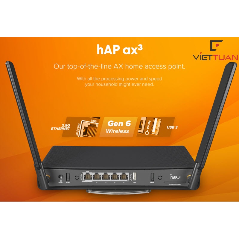 Router Wifi 6 Mikrotik HAP AX3 C53UiG+5HPaxD2HPaxD LAN 2.5Gbps cân bằng tải chuyên nghiệp